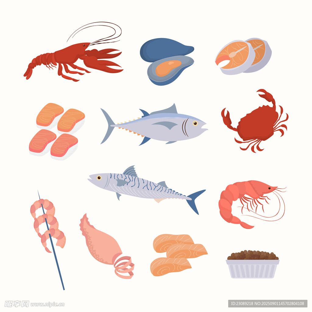 卡通海鲜食材