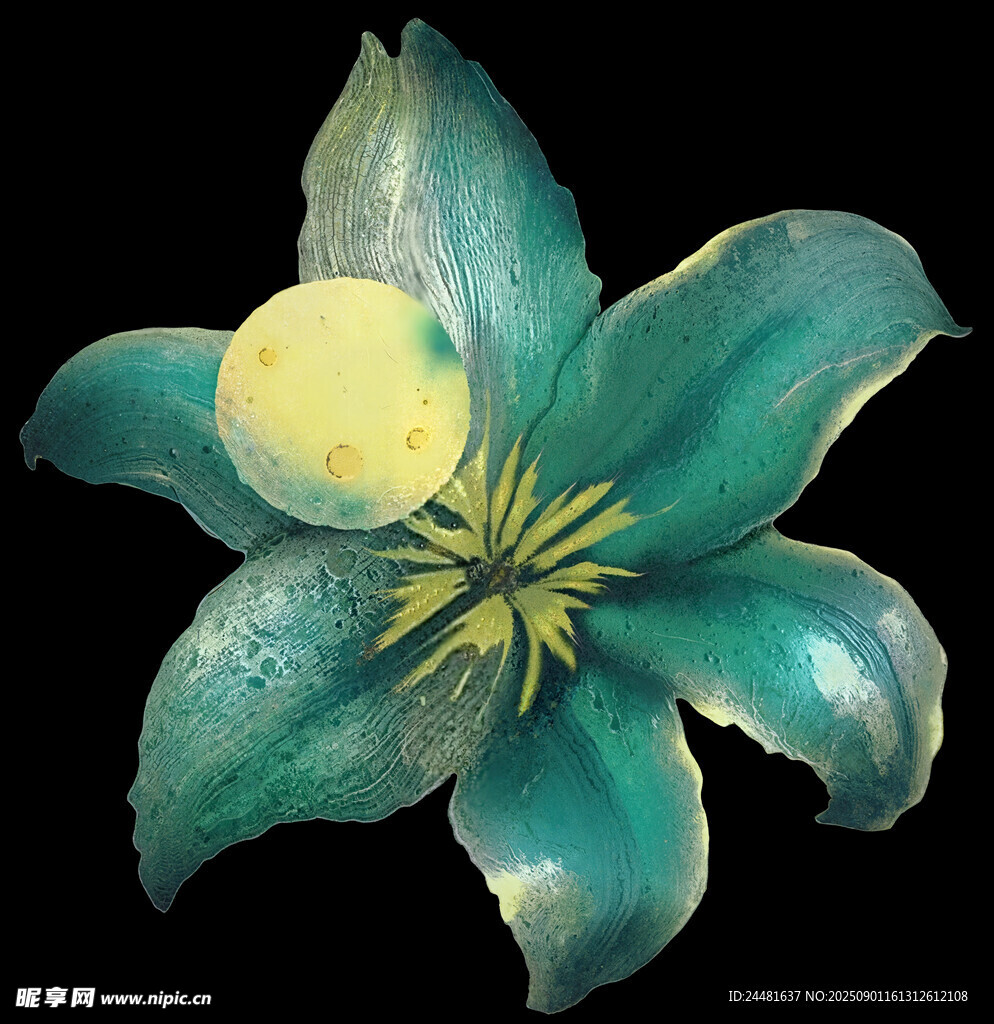 蓝绿花朵配黄色花蕊
