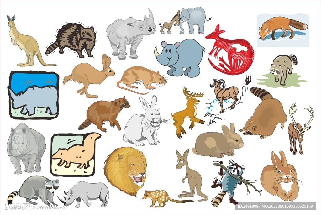 多样野生动物插画集合 卡通动物