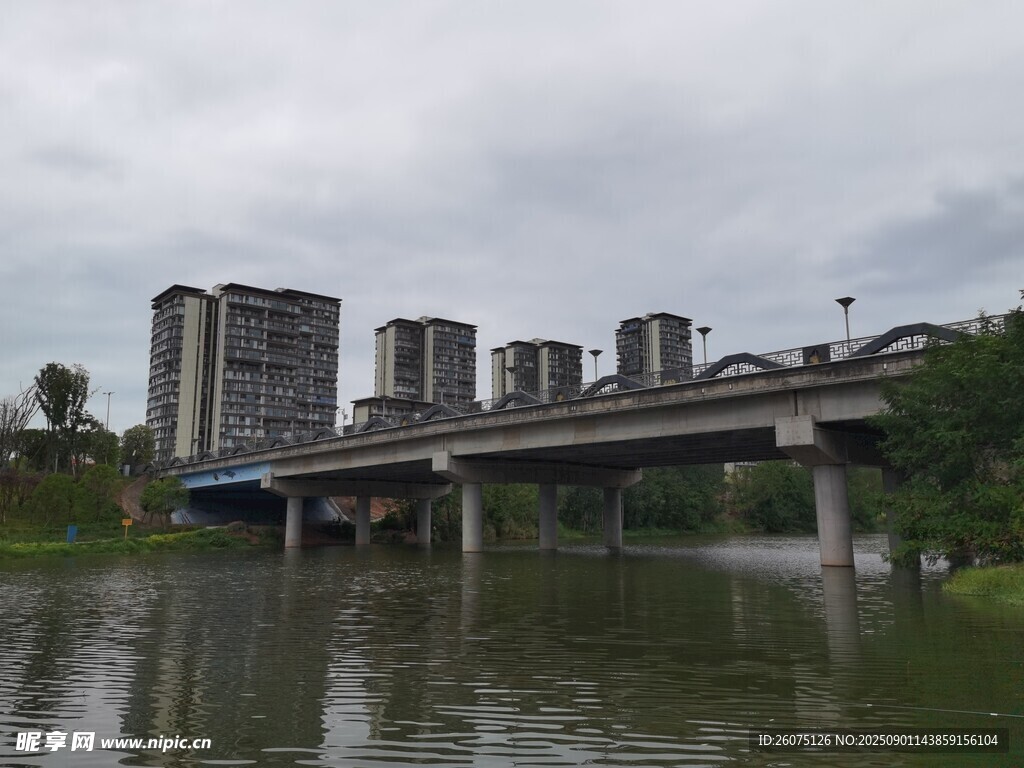 城市河畔桥梁风景