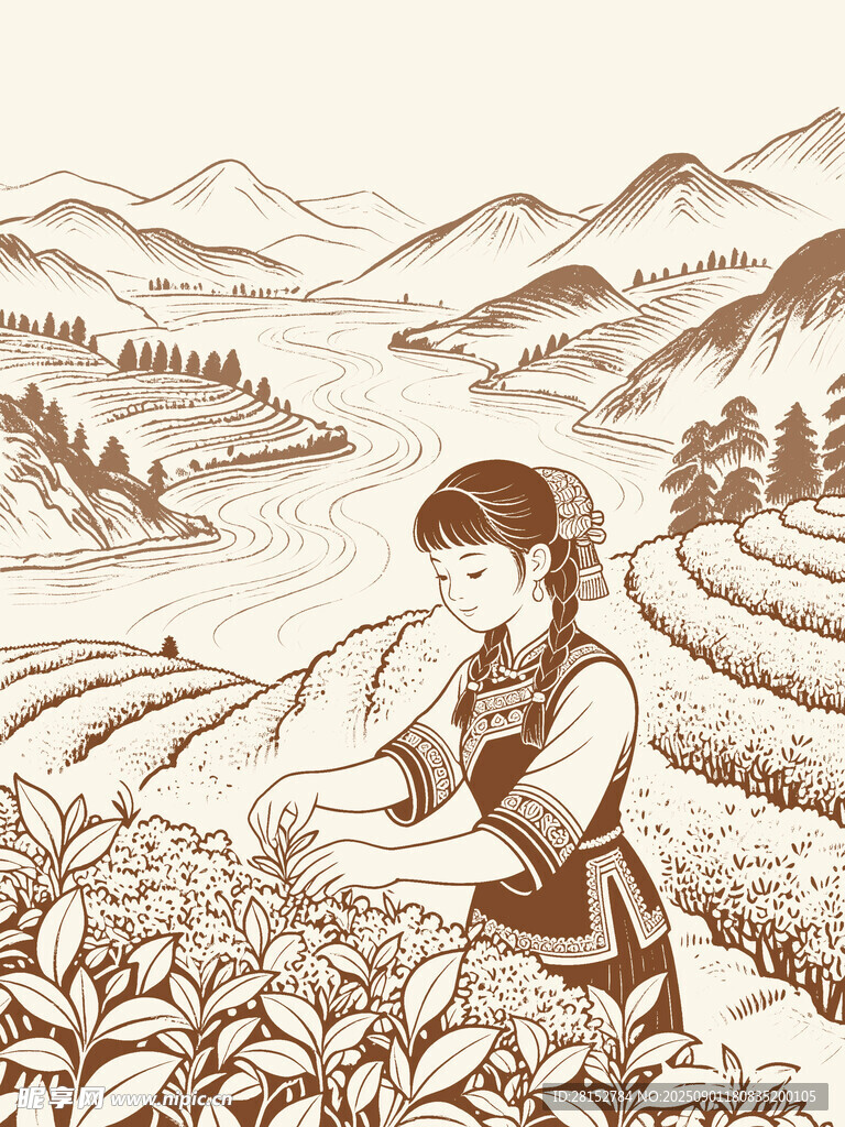 山间采茶女 悠然田园景
