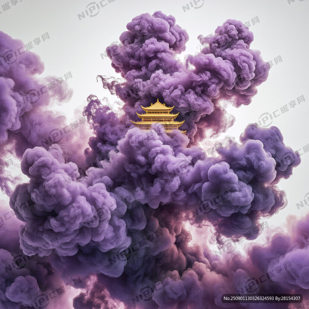 正面采用渐变渲染的紫色云气作为