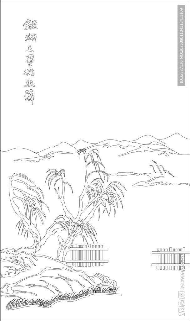 水墨风山水线描图画