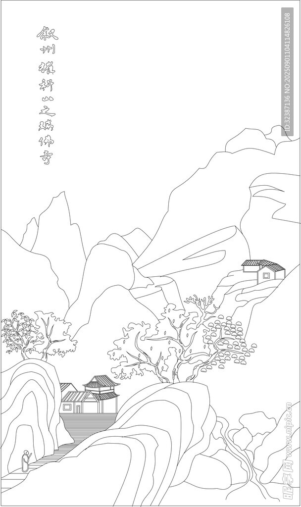 水墨山水花鸟线描图
