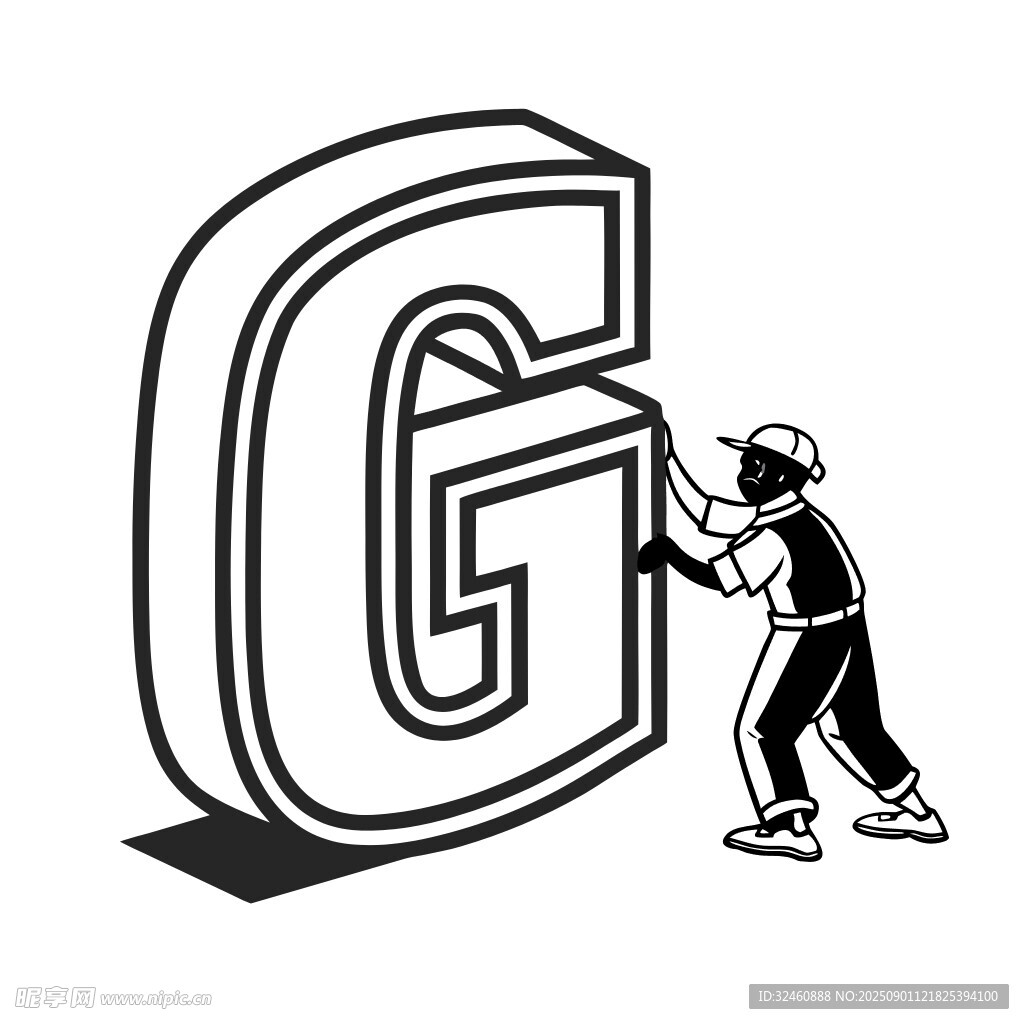 男子奋力推超大字母G