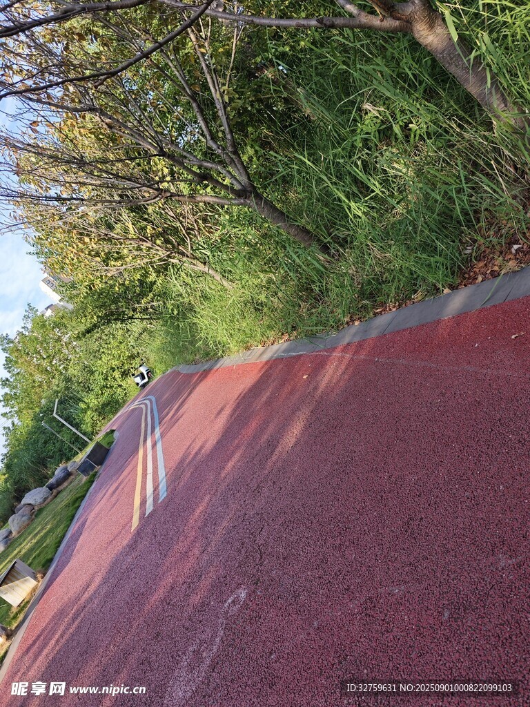 林间红色步道风景