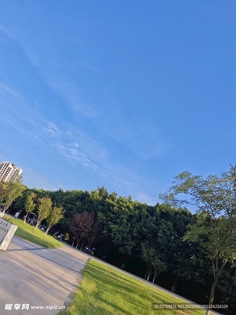 蓝天绿地间的开阔道路