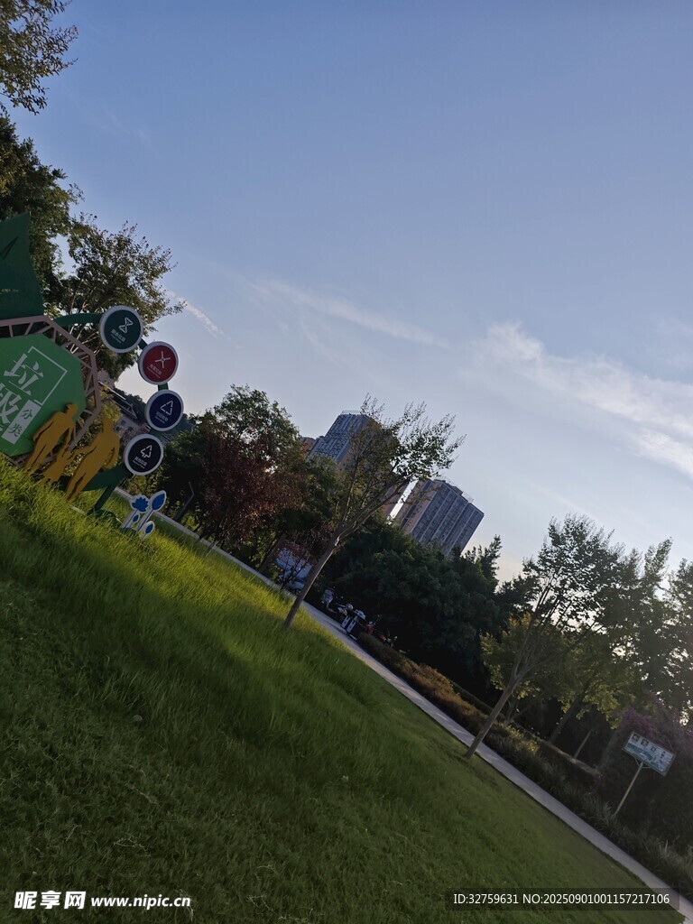 户外草地旁的休闲场景