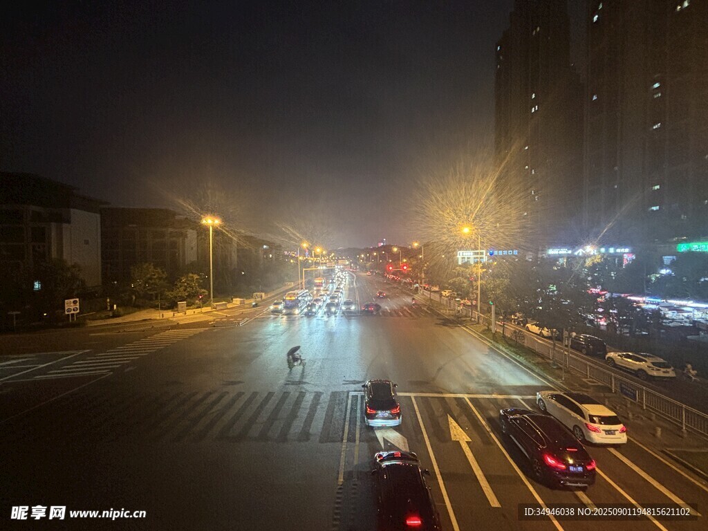 城市夜晚繁忙的车流行道