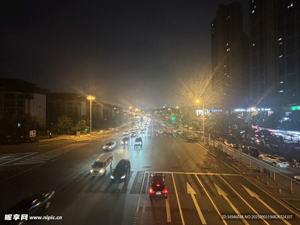 城市夜晚繁忙街道景象