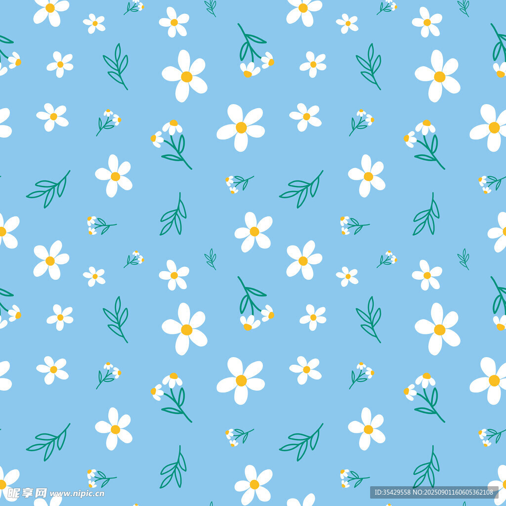 蓝色背景小雏菊花卉图案