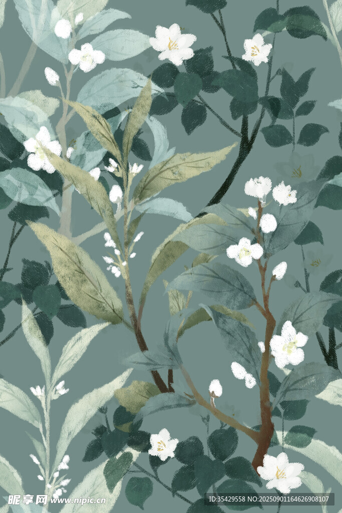 清新绿植花卉图案背景