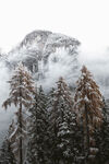 雪覆山林云雾缭绕之景