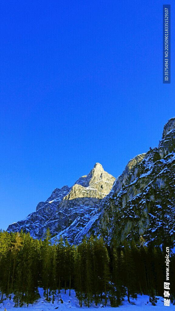 雪山森林蓝天壮丽美景