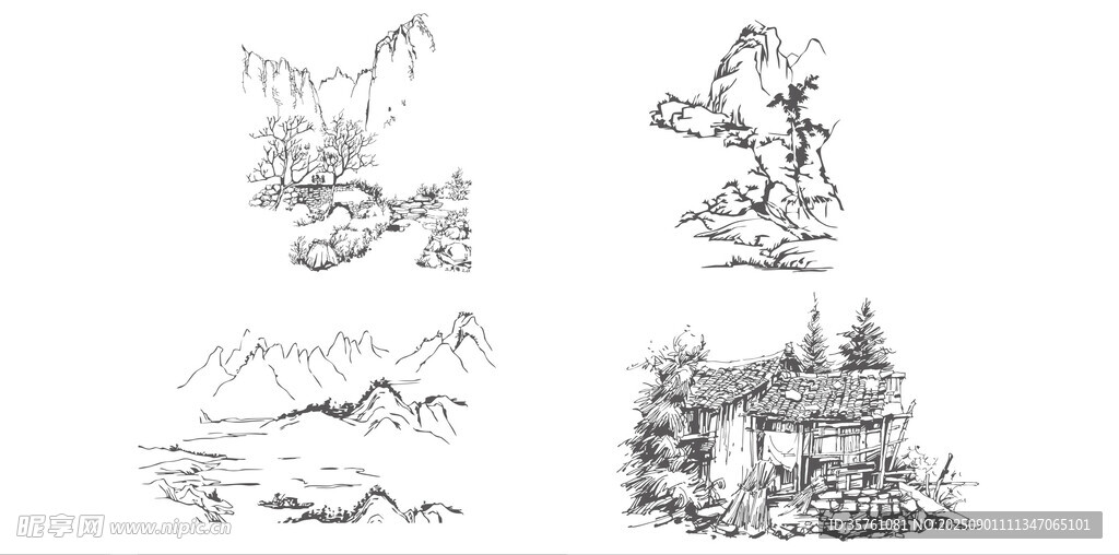 水墨山体矢量图