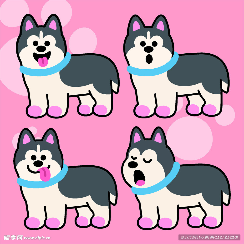 哈士奇创意抽象儿童手绘插画