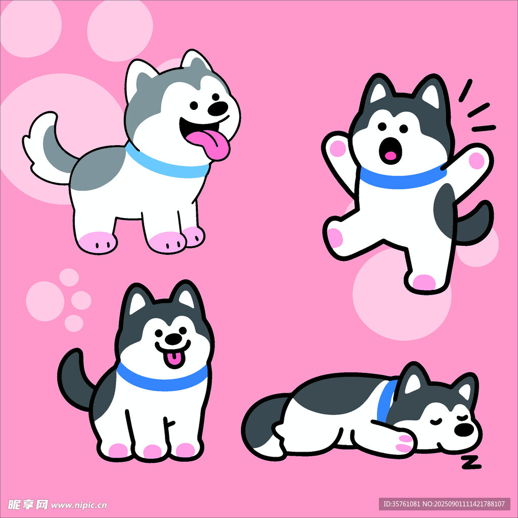 哈士奇创意抽象儿童手绘插画