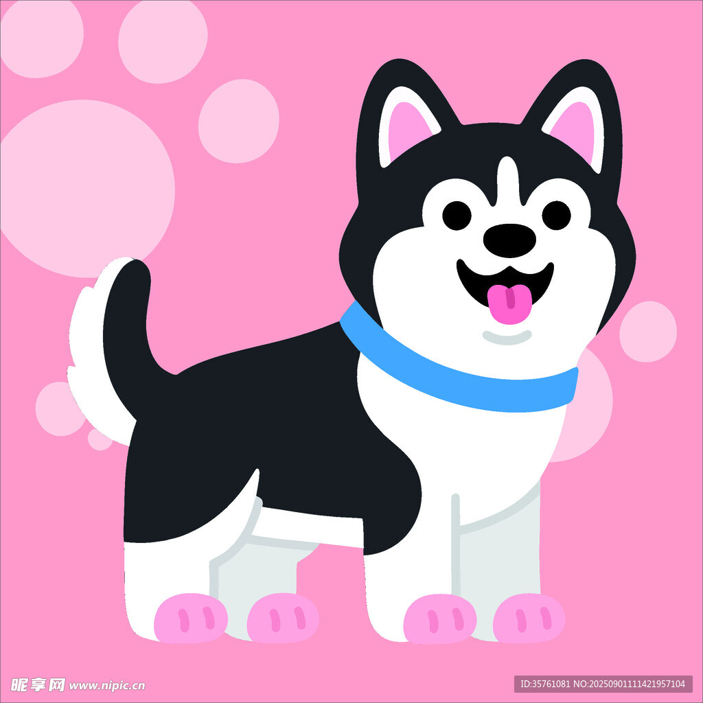 哈士奇创意抽象儿童手绘插画