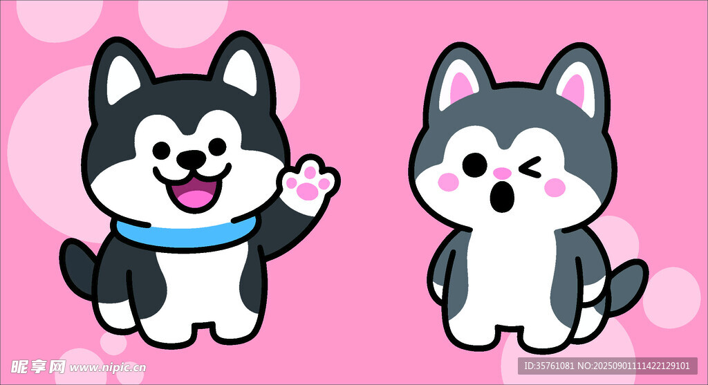哈士奇创意抽象儿童手绘插画