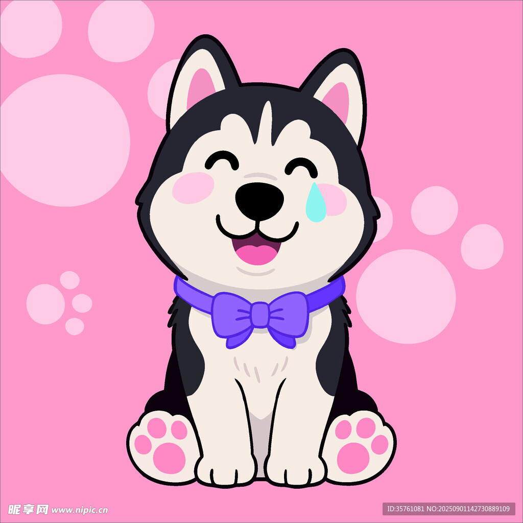 哈士奇创意抽象儿童手绘插画