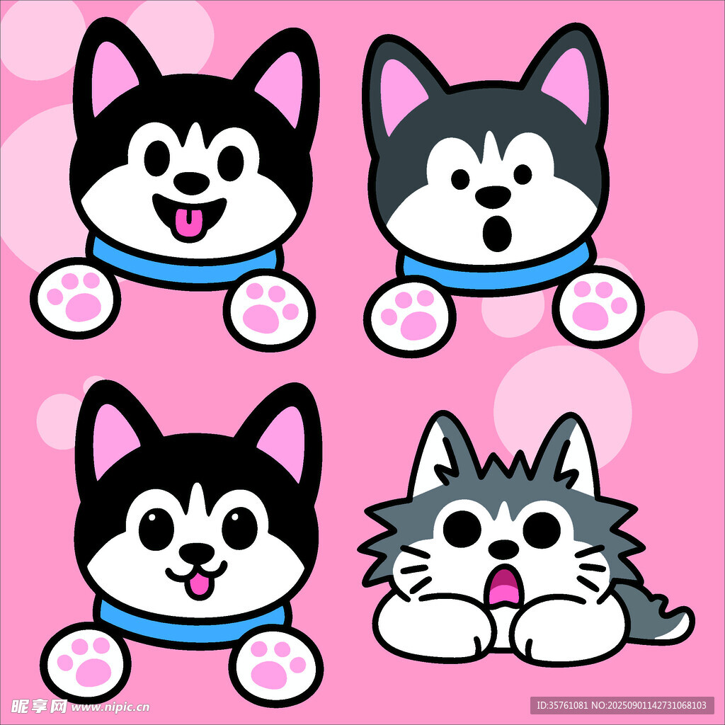 哈士奇创意抽象儿童手绘插画