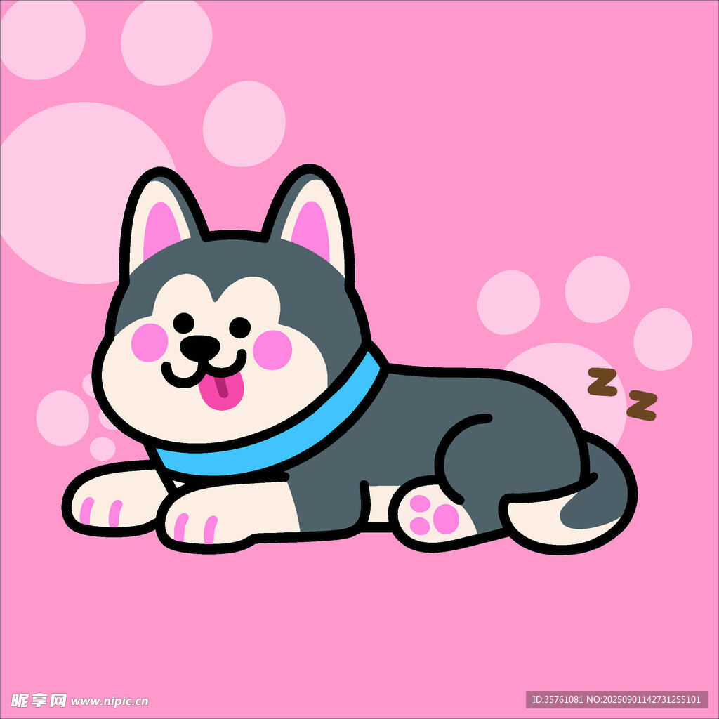 哈士奇创意抽象儿童手绘插画