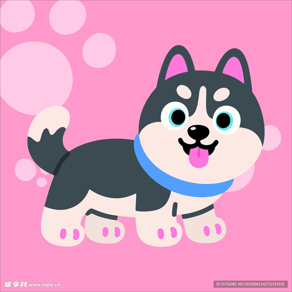 哈士奇创意抽象儿童手绘插画