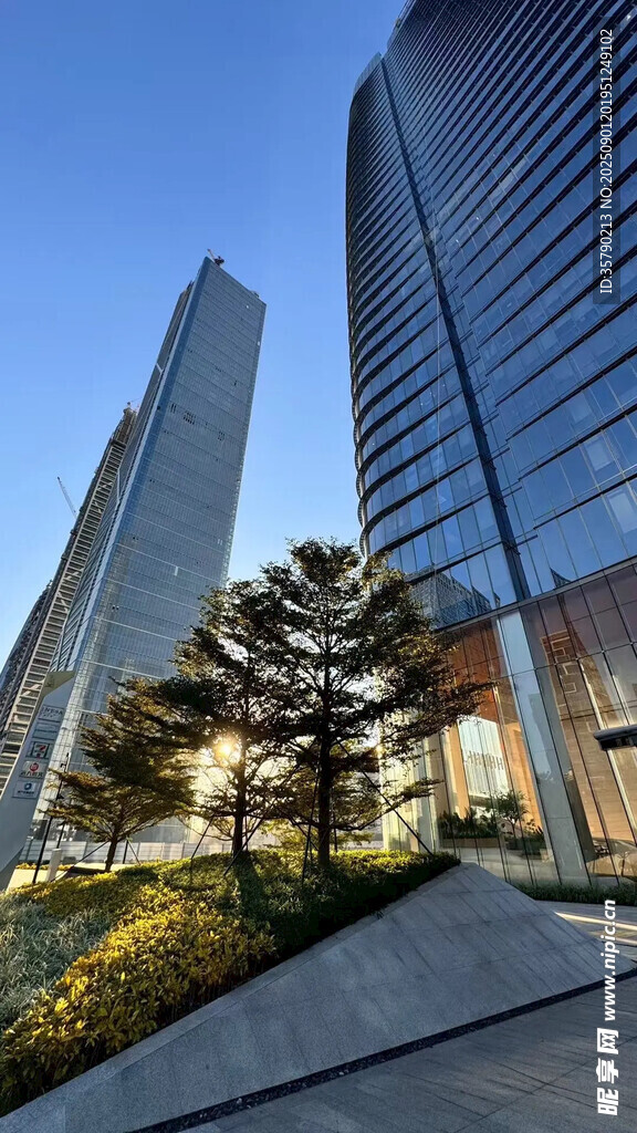 都市摩天大楼与绿植景观