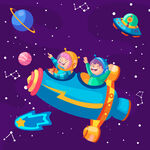 儿童乘飞船畅游梦幻宇宙