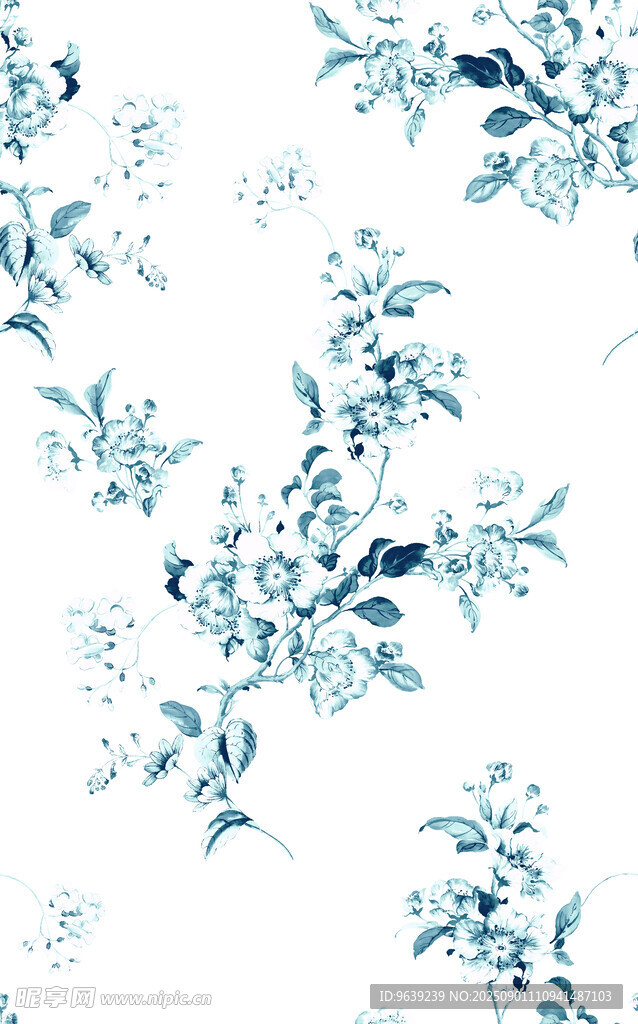 蓝白花卉