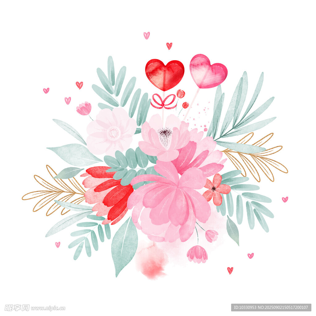 粉色小熊花卉浪漫插画