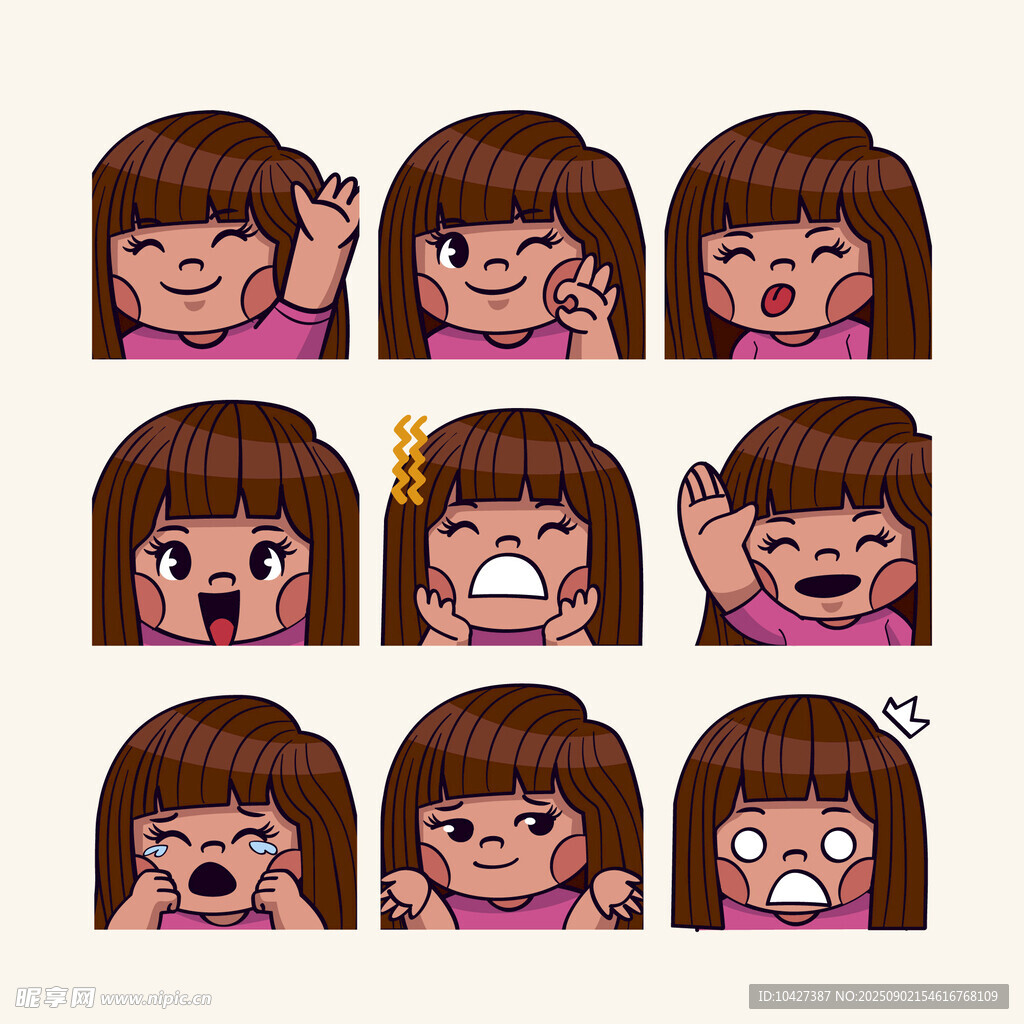 卡通女孩多样表情集合