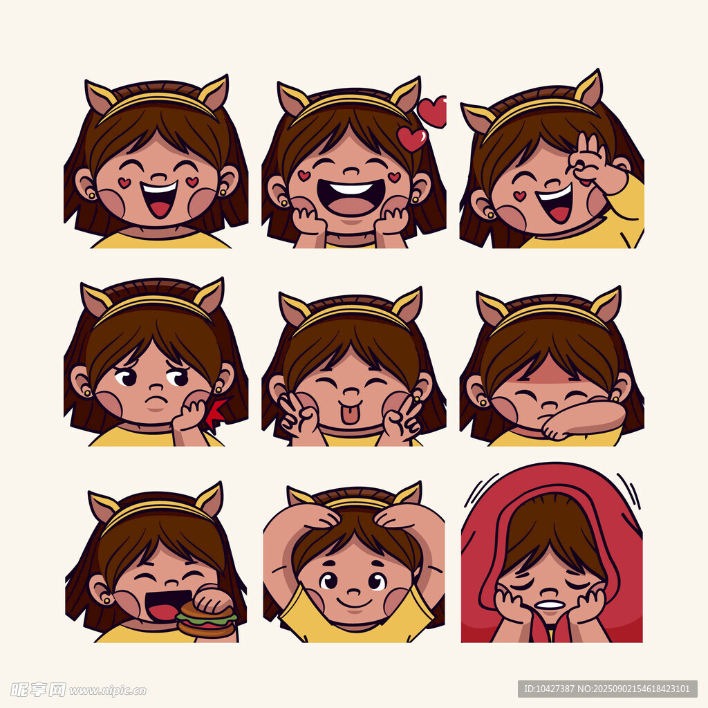 卡通女孩多样表情集合