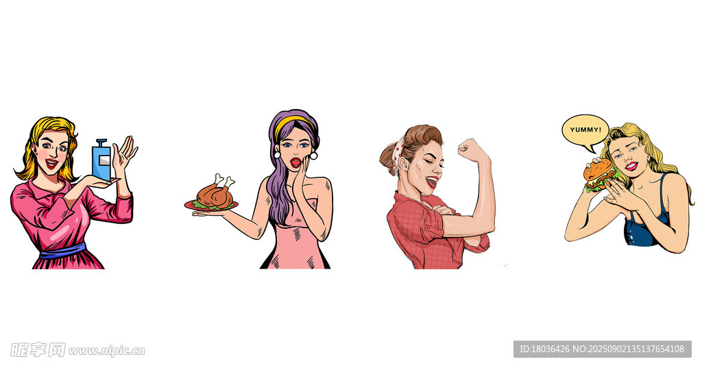 波普风格艺术手绘女人女性png