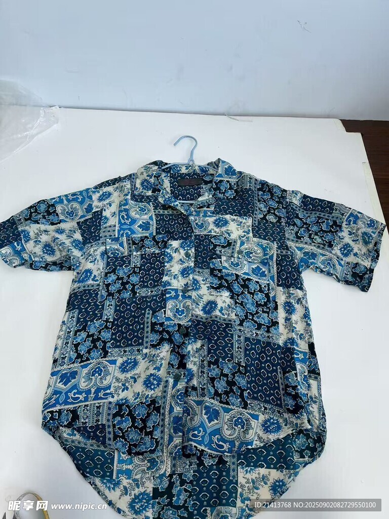 蓝白花纹短袖上衣展示