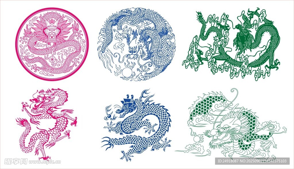 多彩传统龙纹图案集合