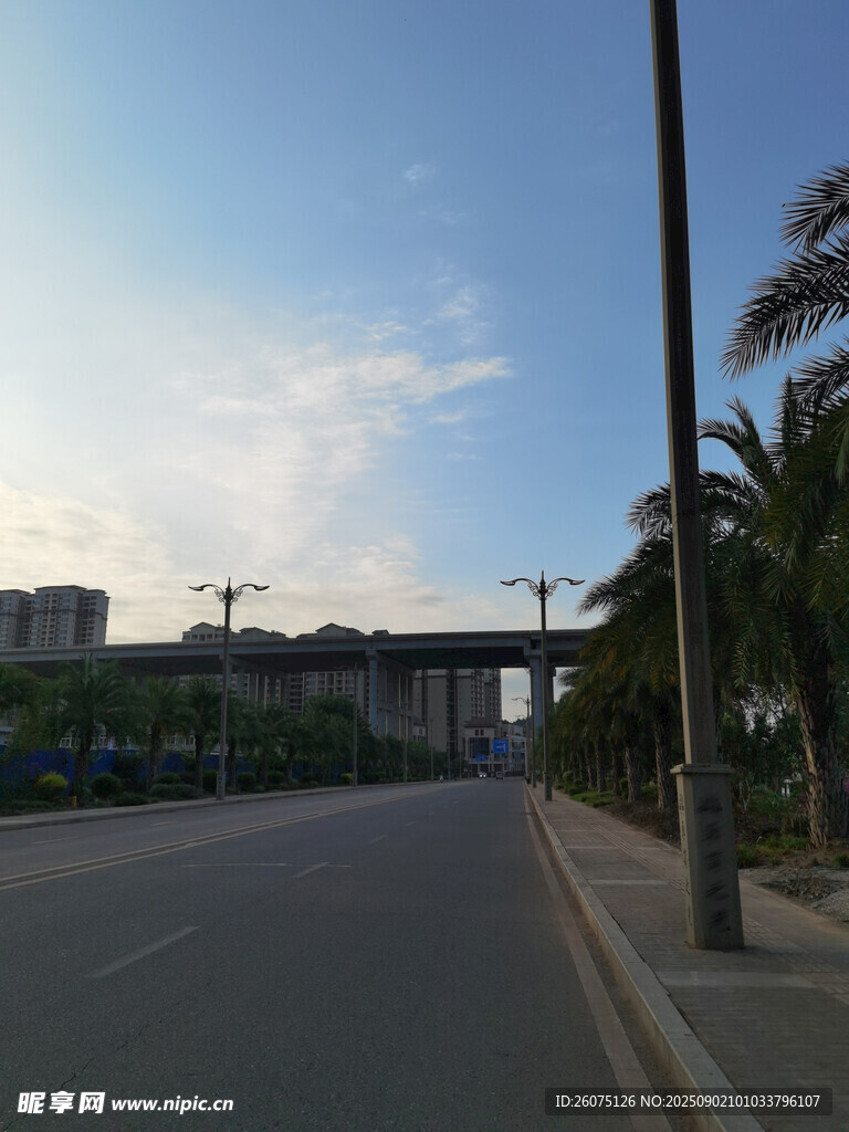 城市街道旁的开阔风景