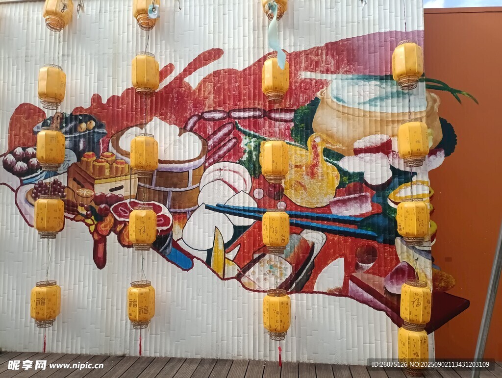 中式灯笼装饰墙面景观