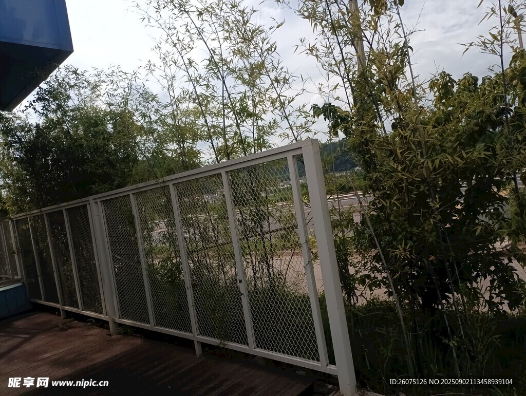 木质露台网格围栏与绿植