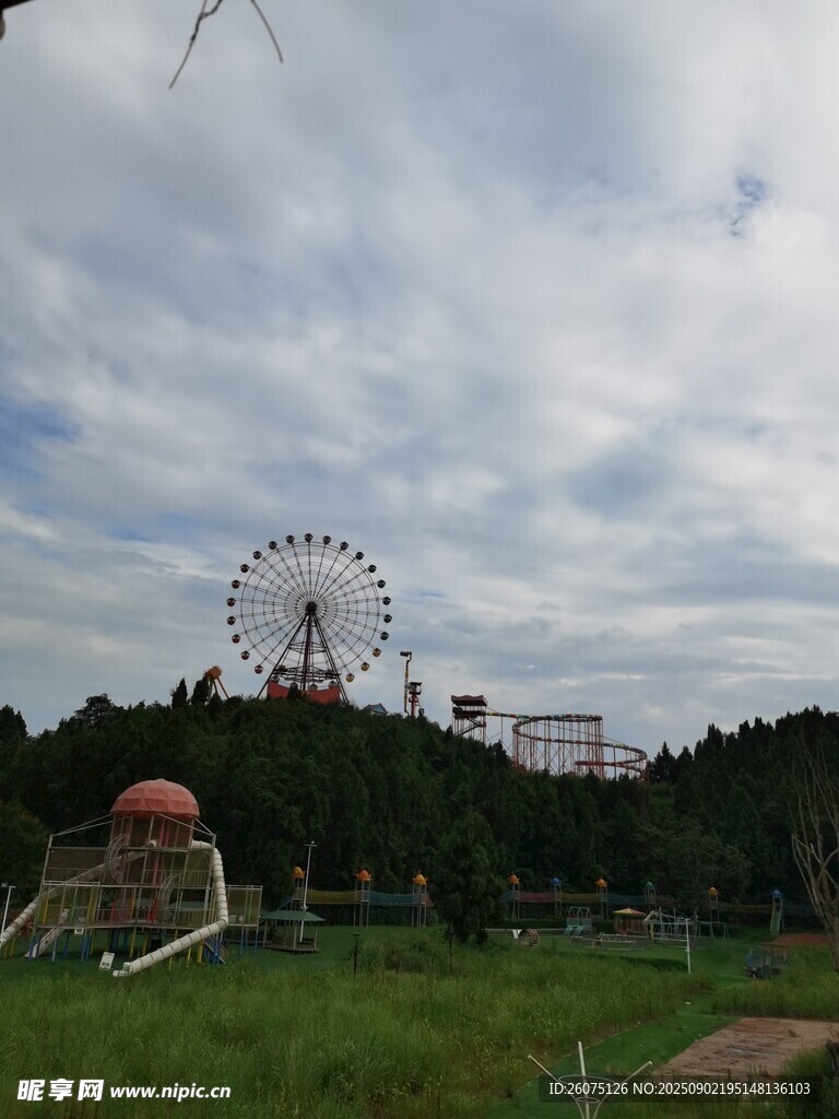 户外游乐园中的摩天轮景观