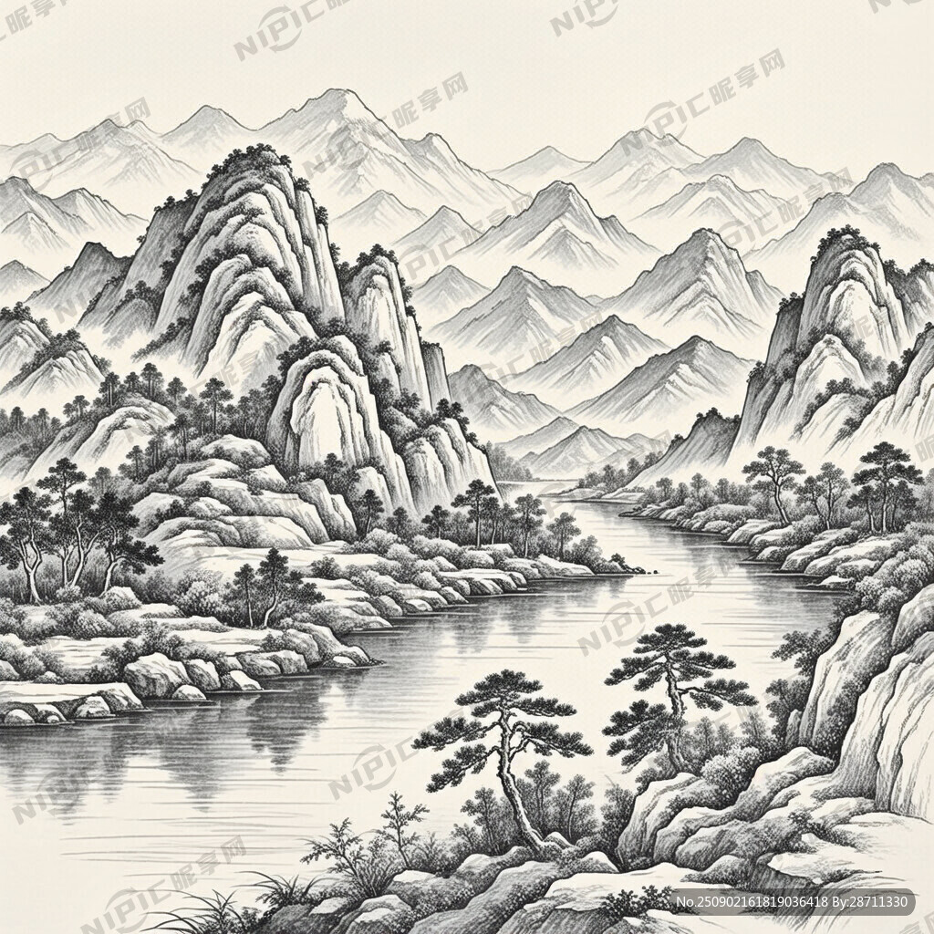 永川景点特色绘画成线描图