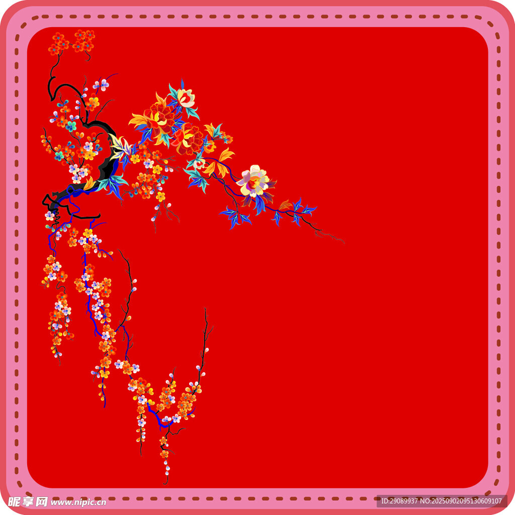 红色喜庆中式花纹装饰图
