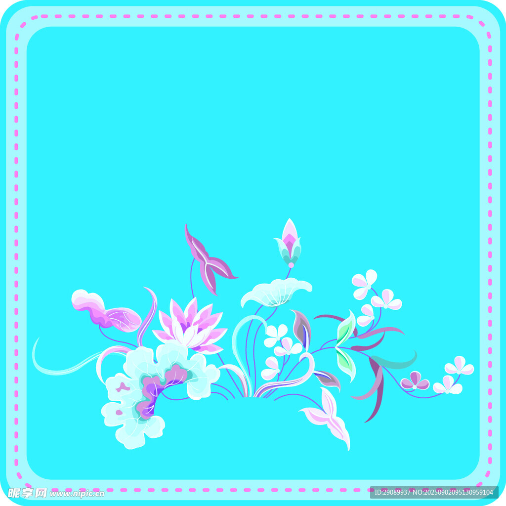 蓝色背景花卉装饰图案