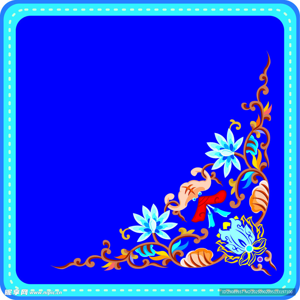 蓝色花纹装饰方形图案