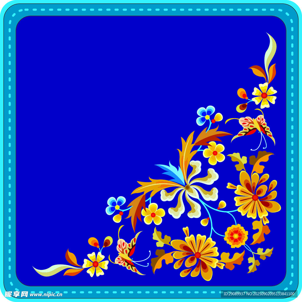 蓝色背景精美花卉图案