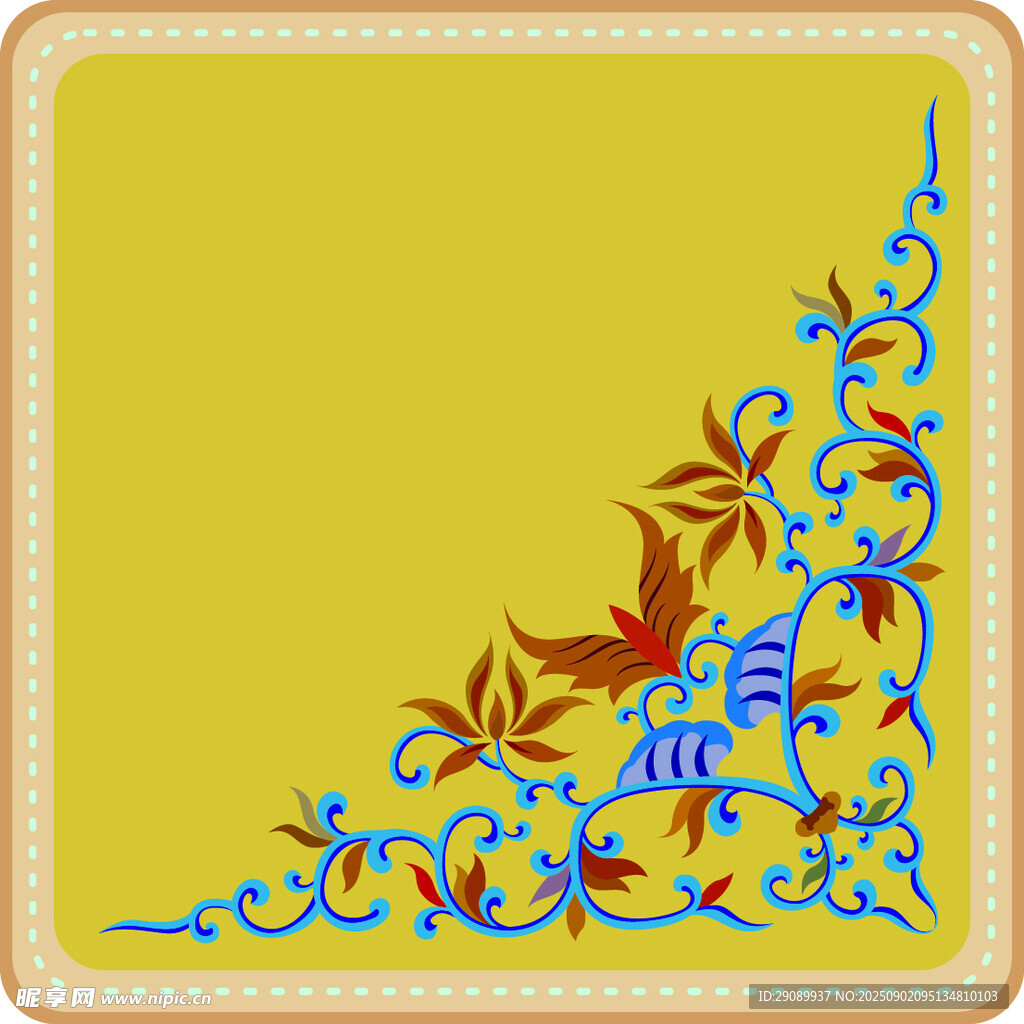 黄色背景中式花纹装饰角