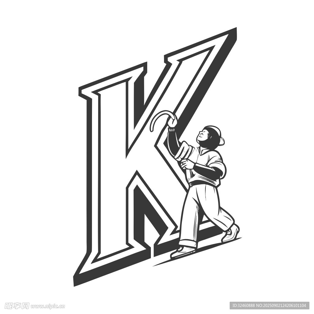 字母K与棒球运动员图案