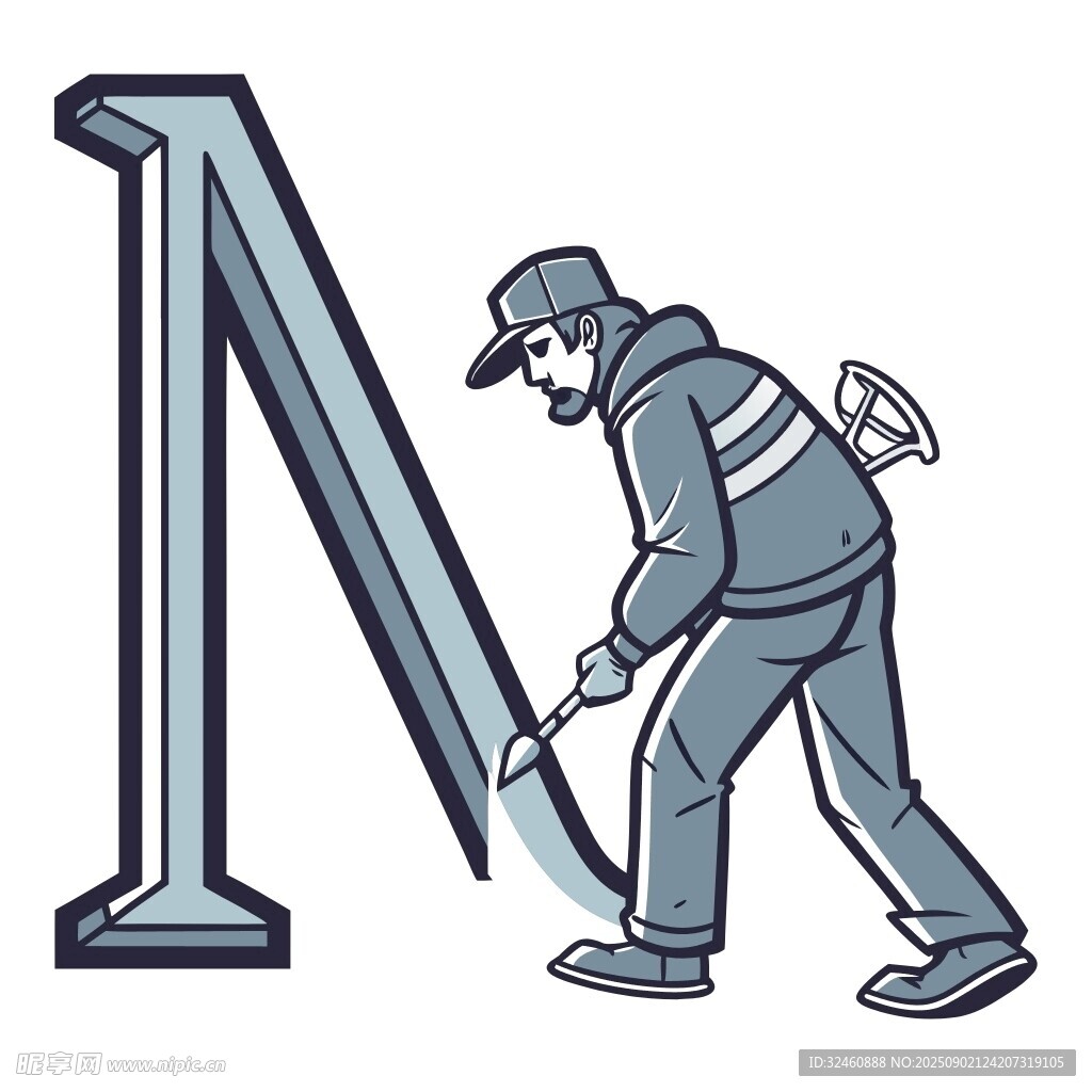 工人雕琢字母N
