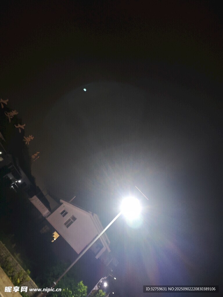 夜晚明亮路灯照亮场景