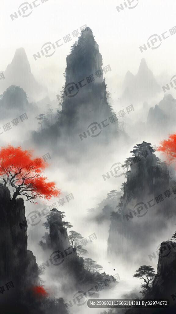 山谷 中国风 中国画 山水